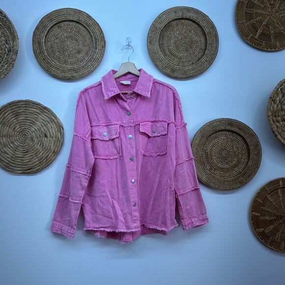 143 Story Pink Silver Sequins Rock & Roll Button Up Shirt Shacket Small Festival - Picture 2 of 4